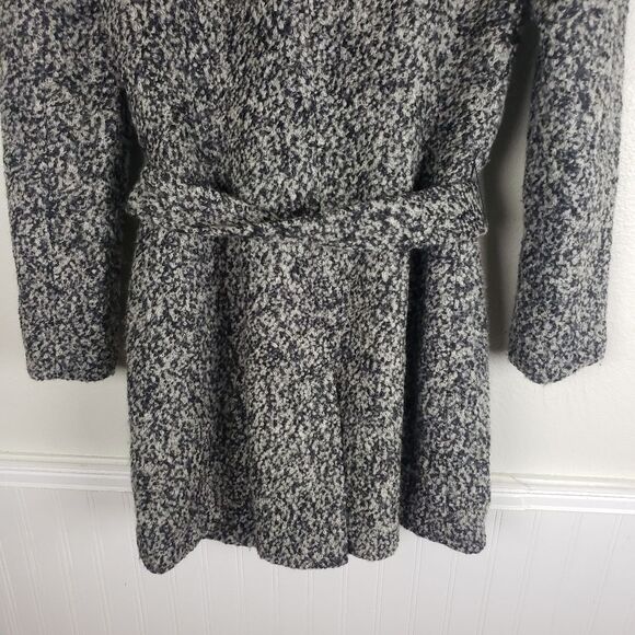 Women's Calvin Klein Grey Fuzzy Wool Blend Hooded Double Breasted Short Coat 02 - Picture 13 of 14